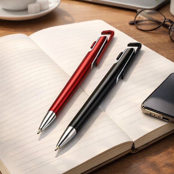 CANETA PLÁSTICA COM SUPORTE PARA CELULAR